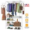 Metal Garment Rack Shoe Clothing Organizer Shelves Freestanding Multifunctional Clothes Wardrobe