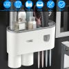 Multifunctional Wall Mount Toothbrush Holder Rack Organizer Hand-free Automatic Toothpaste Dispenser Squeezer with Magnetic Cups 4 Toothbrush Slots 1