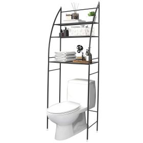 3 Tier 25.59x9.84x66.14in Bathroom Over the Toilet Storage Shelf Free Standing Laundry Room Organizer Space Saver Rack (Option: Black)