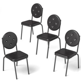 4-piece Bar Stools Faux Leather Dining Chairs With Waterproof Surface And Metal Legs (Color: Black)