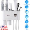 Multifunctional Wall Mount Toothbrush Holder Rack Organizer Hand-free Automatic Toothpaste Dispenser Squeezer with Magnetic Cups 4 Toothbrush Slots 1