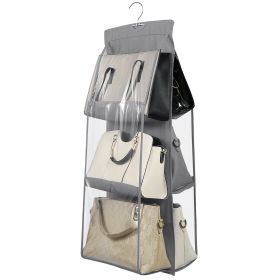 Hanging Handbag Organizer w/ 6 Pockets Closet Purse Storage Shelves Holder Hanging Shelf Bag (Option: Grey)