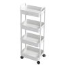 4 Tier Rolling Utility Cart Movable Storage Organizer with Drawer Lockable Wheels 360 Degree Rotatable Hallow Design for Bedroom Bathroom Kitchen
