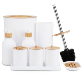 9Pcs Bathroom Accessories Set Trash Can Lotion Soap Dispensers Q-tip Holders Toothbrush Holder Soap Dish Vanity Tray Toilet Brush Black White (Option: White)