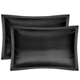 2 Pack Soft Silky Satin Pillow Case Hypoallergenic Breathable Bed Pillow Cover Queen Size Pillowcase Great for Hair Skin (Option: Black)