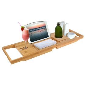 Bathtub Caddy Tray Crafted Bamboo Bath Tray Table Extendable Reading Rack Tablet Phone Holder Wine Glass Holder Shelf Desk Bathroom Spa (Option: BathtubBambooTray)
