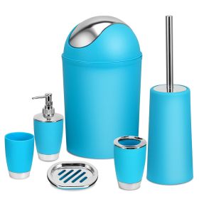 Bathroom Accessories Set 6 Pcs Bathroom Set Ensemble Complete Soap Dispenser Toothbrush Holder Tumbler Soap Dish Toilet Cleaning Brush Trash Can (Option: Blue)