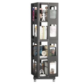 4-Tier All-Steel Rotating Bookshelf With 360  Wheels, Large Size Sturdy   Spacious Book Rack, New Style White Bookshelf,Easy Assembly (Color: Black)